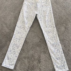 Zara Denim Floral Print Skinny Jeans White/Blue 6